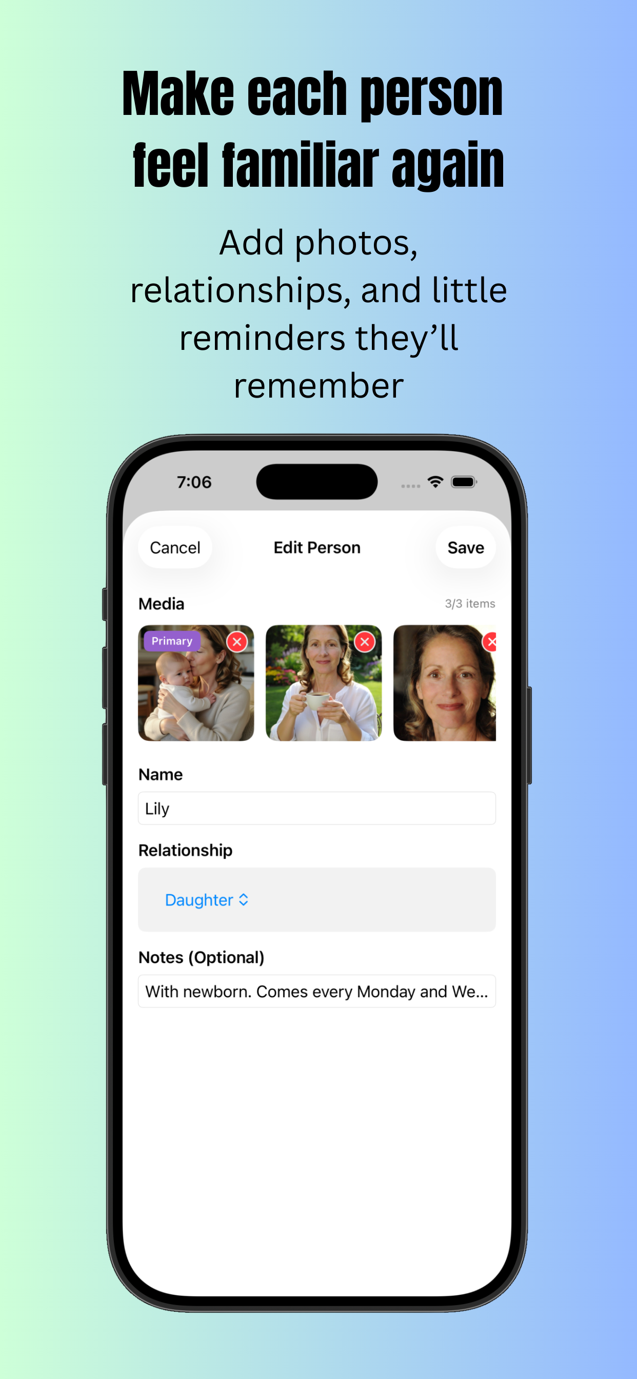 Cherished app photo gallery view for dementia care